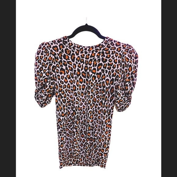 A. L. C.  Kati Leopard Print Twist Sleeve Tee  New, with tags - Picture 2 of 6